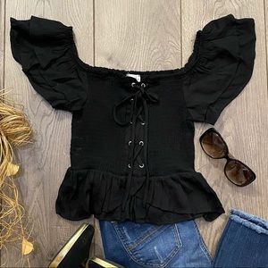 Black Lace Up Blouse